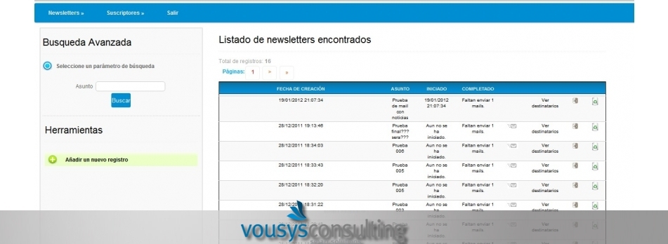 VOUSYS: Desarrollo de software: Sistema para Envio de Mailing