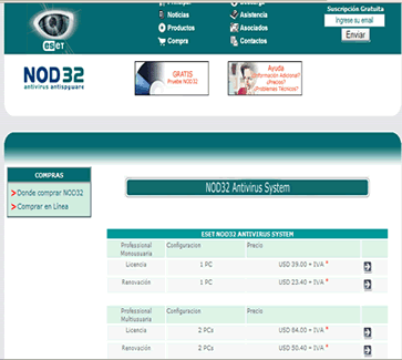 VOUSYS: Desarrollo de software: NOD32 ARGENTINA - SITIO WEB DE VENTA ONLINE