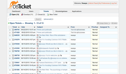 VOUSYS: Software development: Osticket and social media